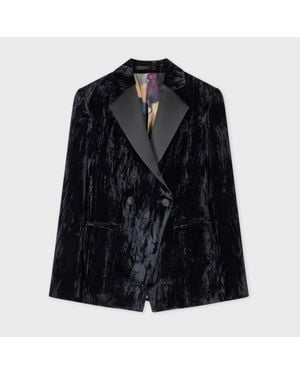 Paul Smith Dark Crushed Velvet Double-Breasted Evening Blazer - Black