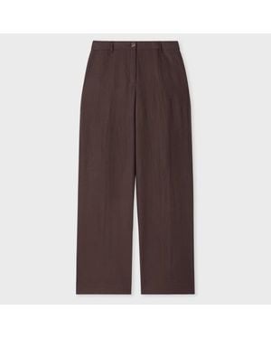Paul Smith Aubergine Linen Wide-Leg Trousers - Brown