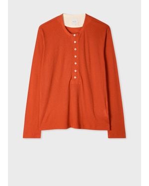 Paul Smith Ribbed Wool Henley Top - Orange