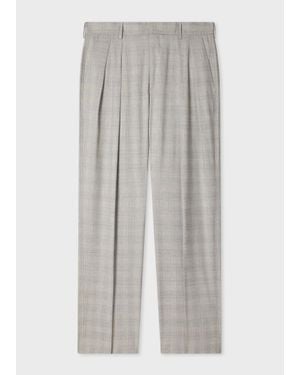 Paul Smith Space-Dye Check Wool Pleated Trousers - Grey