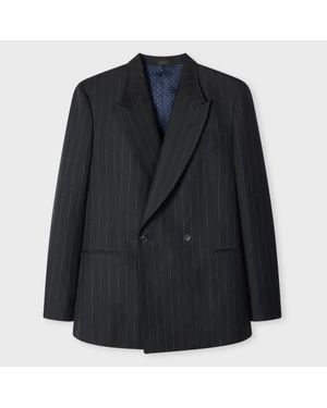 Paul Smith Wool-Linen Pinstripe Double-Breasted Blazer - Black