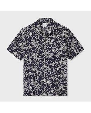 Paul Smith Casual-Fit Floral Embroidery Short-Sleeve Shirt - Black