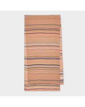 Paul Smith 'Signature Stripe' Silk-Blend Scarf - Brown