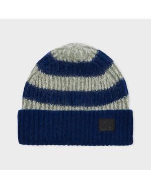 Paul Smith Stripe Lambswool-Mohair Chunky Knit Beanie - Blue