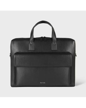Paul Smith Straw-Grain Embossed Leather Double Zip Folio - Black