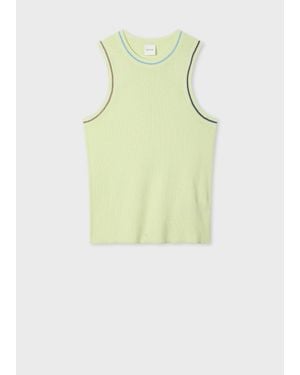 Paul Smith Lime Wool-Silk Knitted Vest With Contrast Stitching - Yellow