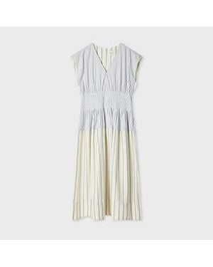 Paul Smith Contrast Stripe Shirred Midi Dress - White
