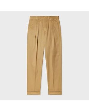Paul Smith Tan Stretch Cotton-Twill Double-Pleat Trousers - Natural