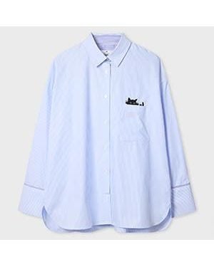 Paul Smith Striped Shirt With Cat Embroidery - Blue