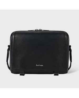Paul Smith Straw-Grain Embossed Leather Messenger Bag - Black