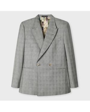 Paul Smith Check Wool Double-Breasted Blazer - Grey