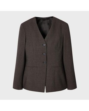 Paul Smith Houndstooth Collarless Tailored Blazer - Black