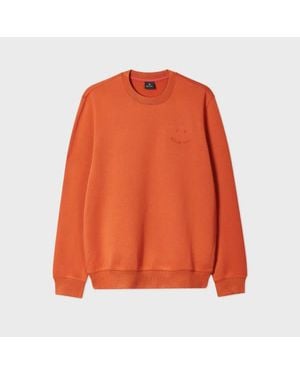 Paul Smith Rust Embossed 'Happy' Crew Neck Jumper - Orange