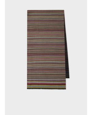 Paul Smith 'Signature Stripe' Silk-Wool Blend Scarf - Brown