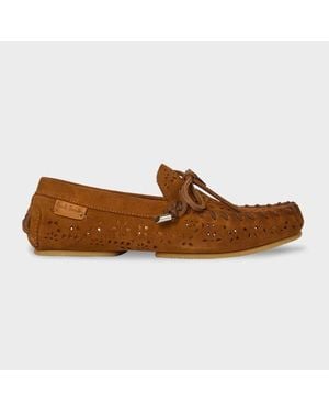 Paul Smith Tan 'Sonna' Perforated Floral Suede Moccasins - Brown