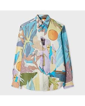 Paul Smith Pastel 'River Collage' Viscose-Blend Shirt - Blue