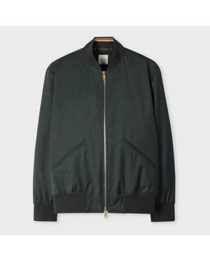 Paul Smith Dark Melange 'Storm System' Wool Bomber Jacket - Green