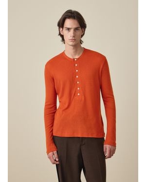 Paul Smith Ribbed Wool Henley Top - Orange