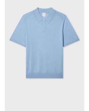 Paul Smith Light Merino Wool Short Sleeve Polo Shirt - Blue
