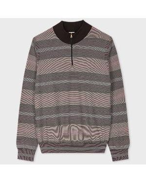 Paul Smith Hazy Stripe Cotton And Wool-Blend Zip-Neck Jumper - Grey