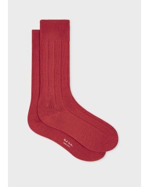 Paul Smith Muted Cotton-Blend Ribbed Socks - Red