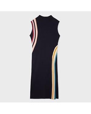 Paul Smith Wool Blend 'Swirl Stripe' Ribbed Midi Dress - Blue