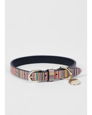 Paul Smith 'Signature Stripe' Calf Leather Dog Collar Small/Medium - Blue