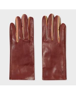 Paul Smith Tan Leather 'Signature Stripe' Gloves - Red