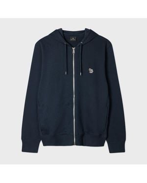 Paul Smith Dark Cotton Zip-Front Zebra Logo Hoodie - Blue