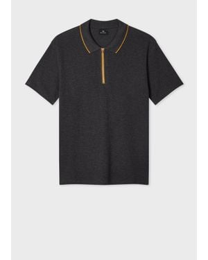 Paul Smith Textured-Cotton Zip Polo Shirt - Black