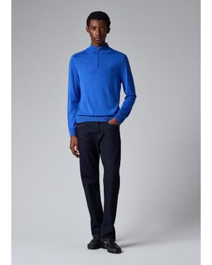 Paul Smith Cobalt Washable Merino Wool Zip-Neck Jumper - Blue