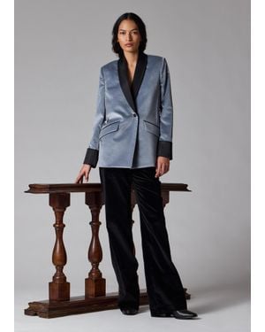 Paul Smith Dusky Velvet Contrast-Trim Belted Blazer - Grey