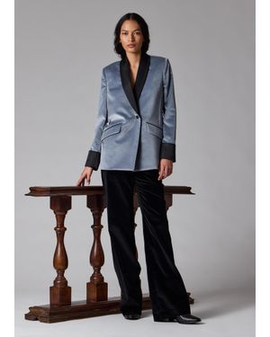 Paul Smith Dusky Velvet Contrast-Trim Belted Blazer - Grey