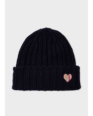Paul Smith 'Swirl' Heart Beanie Hat - Blue