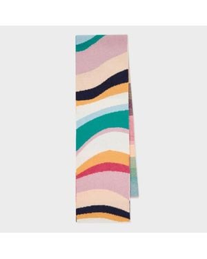 Paul Smith Pastel 'Swirl' Jacquard Lambswool Scarf - White