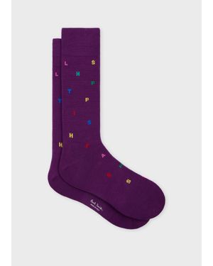Paul Smith Logo Letter 'Stamp' Socks - Purple