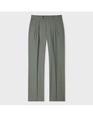 Paul Smith Pale Overdyed Melange Wool Pleated Trousers - Green