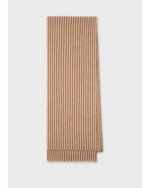 Paul Smith And Cream Lambswool Chunky Knit Ribbed Stripe Scarf - Natural