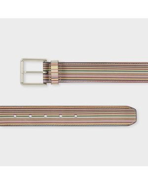 Paul Smith Embossed 'Signature Stripe' Leather Belt - White