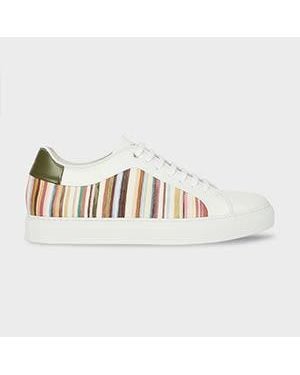 Paul Smith 'Painted Signature Stripe' Leather 'Basso' Trainers - White