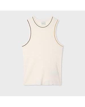 Paul Smith Ecru Wool-Silk Knitted Vest With Contrast Stitching - Natural