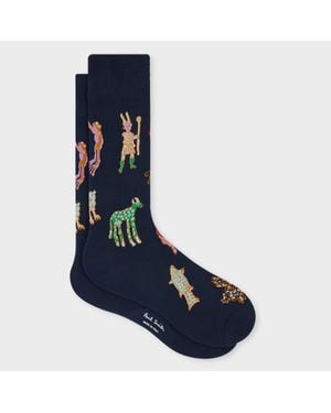 Paul Smith Cotton-Blend 'Little Beasts' Socks - Blue