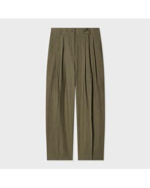 Paul Smith Khaki Pleated Linen Trousers - Green