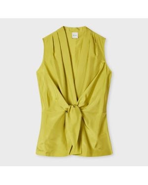 Paul Smith Bright Silk Front Tie Top - Green