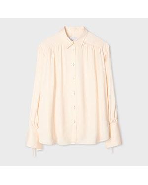 Paul Smith Cream Gathered Blouse With Tie Sleeves - Natural