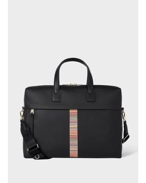 Paul Smith Leather 'Signature Stripe' Trim Folio - Black