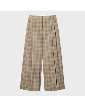 Paul Smith Cream And Check Wide-Leg Culotte Cropped Trousers - Natural