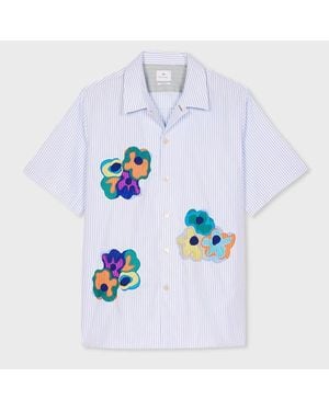 Paul Smith Oxford Stripe 'Bold Florals' Applique Shirt - Grey