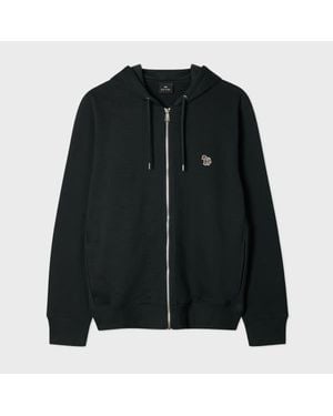 Paul Smith Cotton Zip-Front Zebra Logo Hoodie - Black