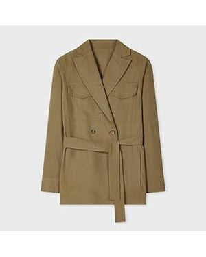 Paul Smith Khaki Oversized Double-Breasted Belted Jacket - Green